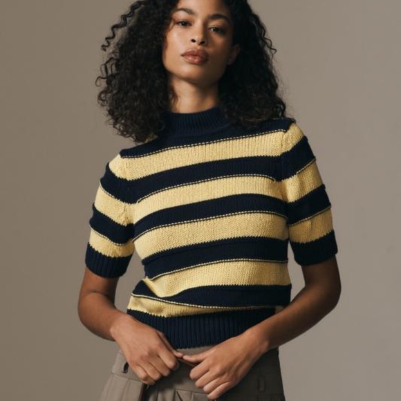 ANTHROPOLOGIE Pilcro Striped Short Sleeve Mock-Neck Sweater - Size 2X (NWT) - Picture 3 of 7